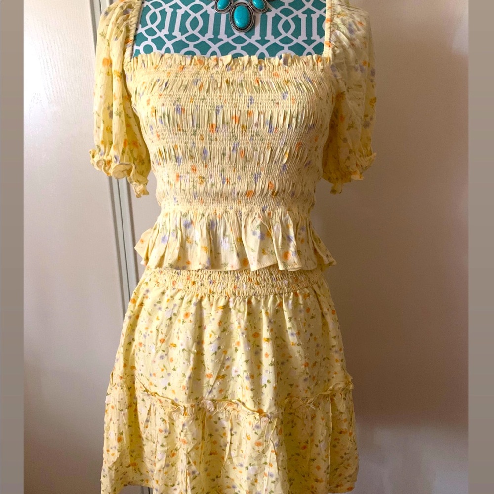 Yellow floral matching skirt and top